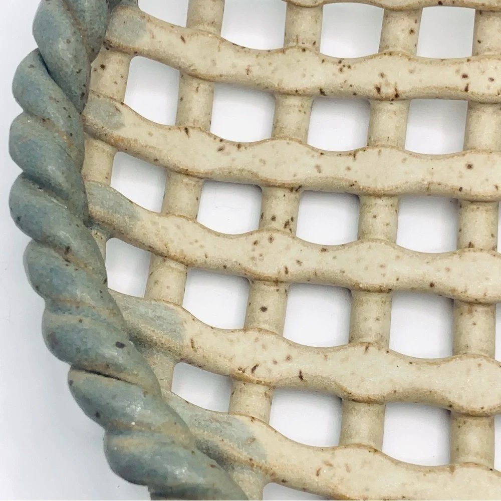 Rustic Handmade Pottery Ceramic Heart Dish Bowl – Lattice Design